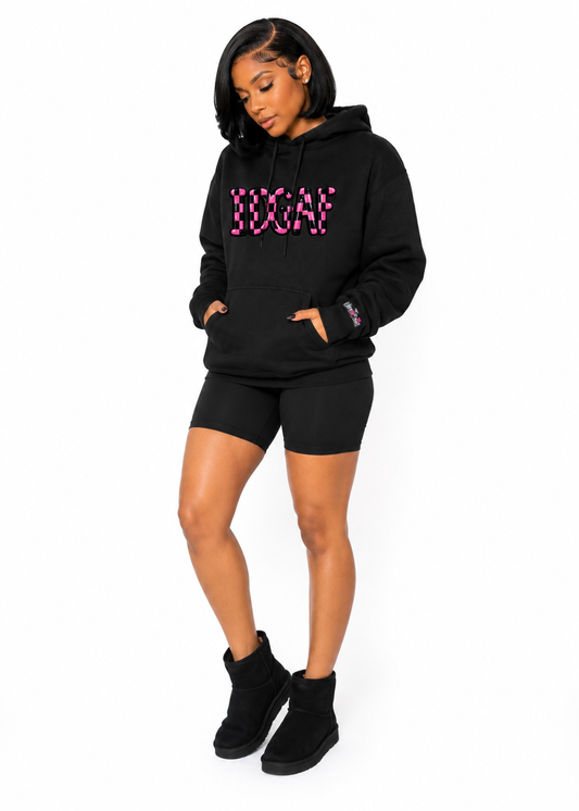 IDGAF Pink Checkered Hoodie🩷