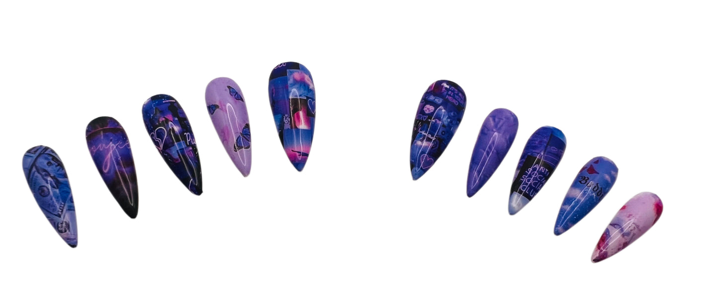 Purple Aesthetic Baddie Press On Nail Set
