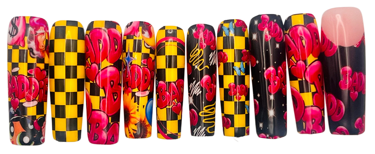 Checkered Baddie XL Press On Nail Set