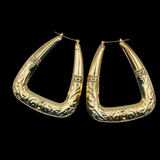 Curvy Triangles Gold Bamboo Hoop Earrings 🩷✨