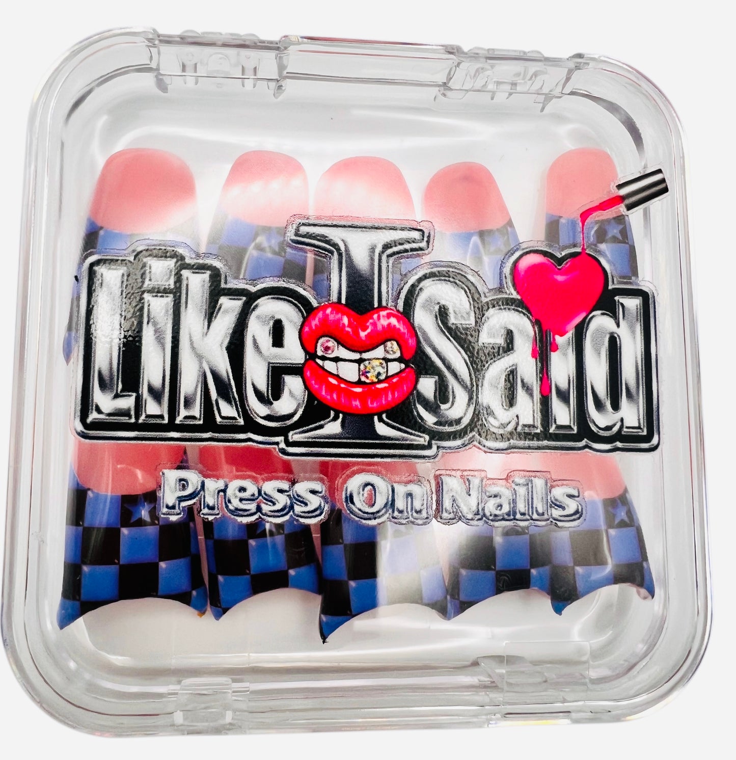 Checkered Periwinkle Press On Nail Quack Set