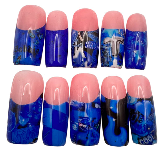 Blu Aesthetic French Tip Press on Nail